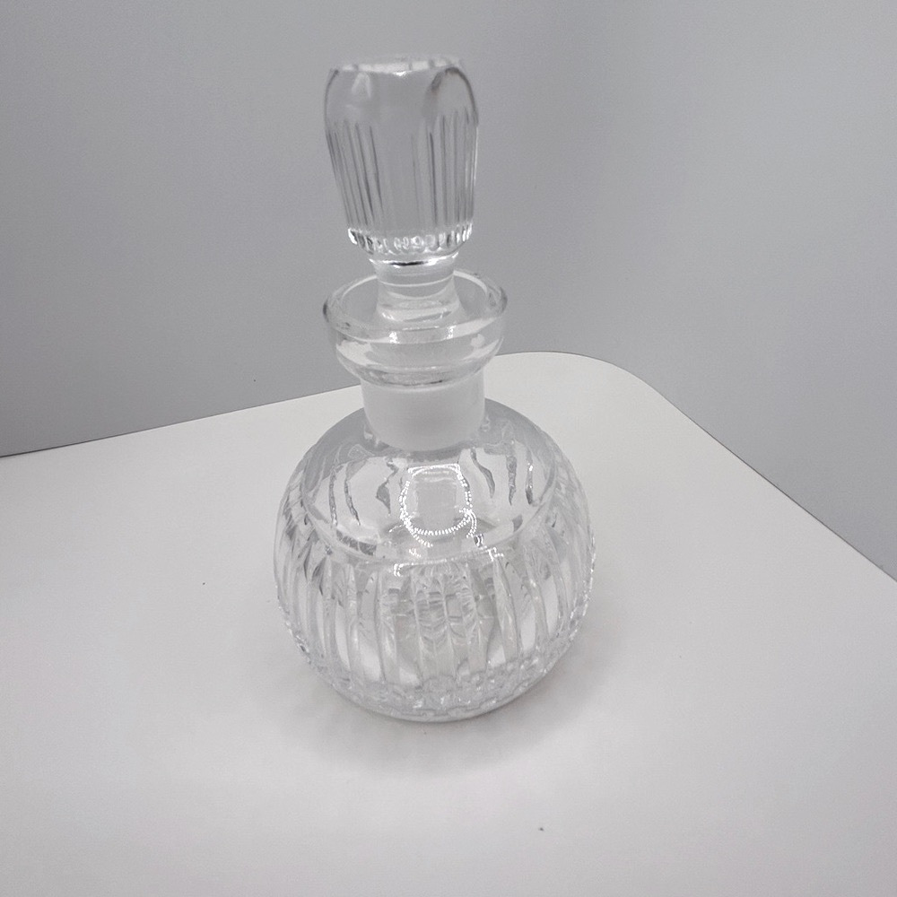 Vintage Waterford Crystal Emerald Cut Round Perfume Bottle With Stopper